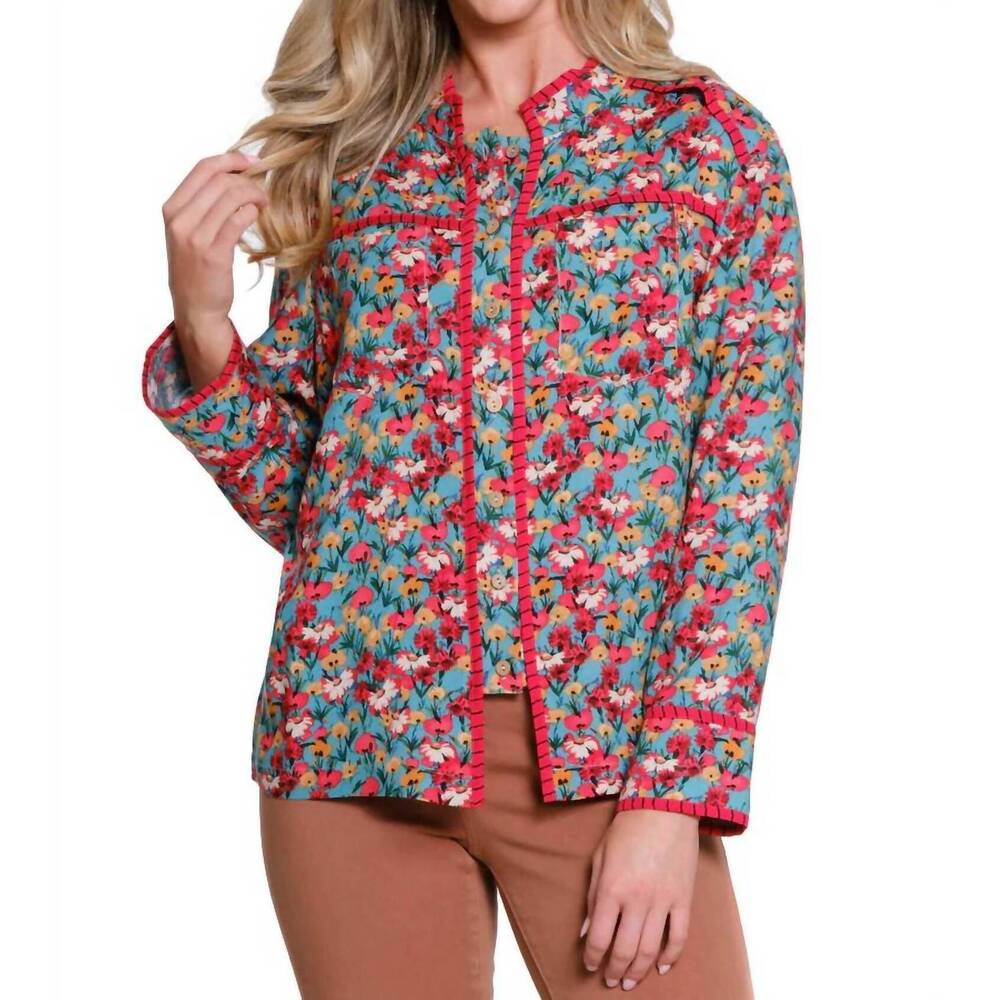 NEW TRU LUXE floral print button-front top in multi